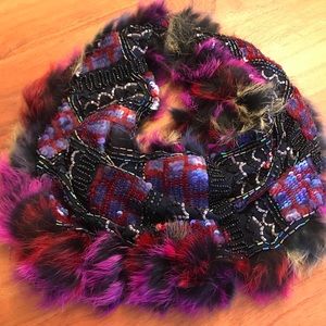 Beaded Scarf Necklace lined in Fur